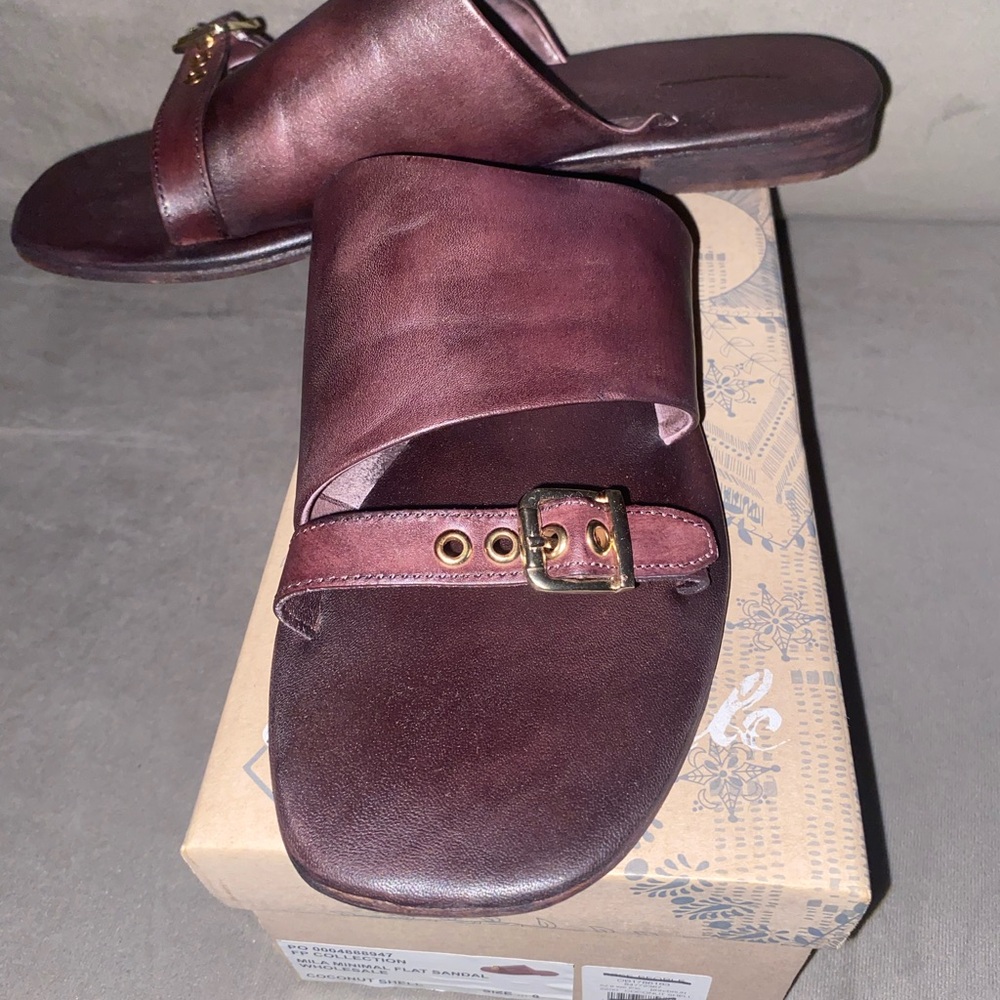 WOMAN’S FREE PEOPLE MILA MINIMAL FLAT SANDAL SIZE 9 BROWN LEATHER NWB